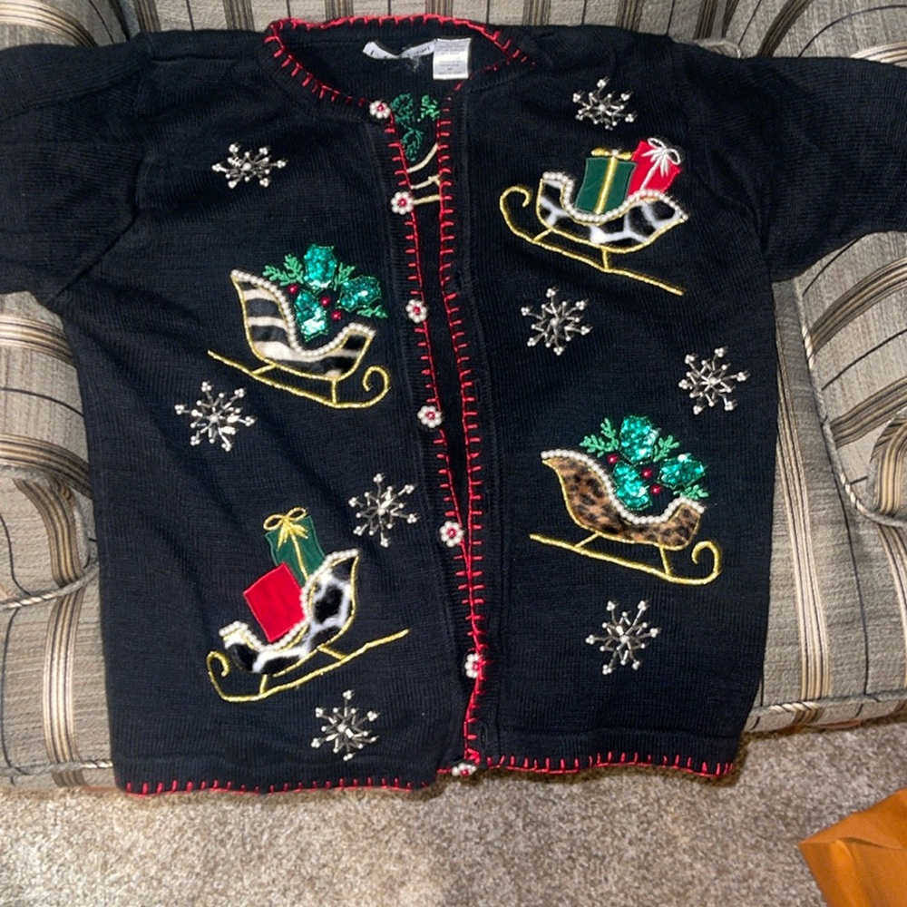 Vintage B.P designs Christmas sweater sequin Medium